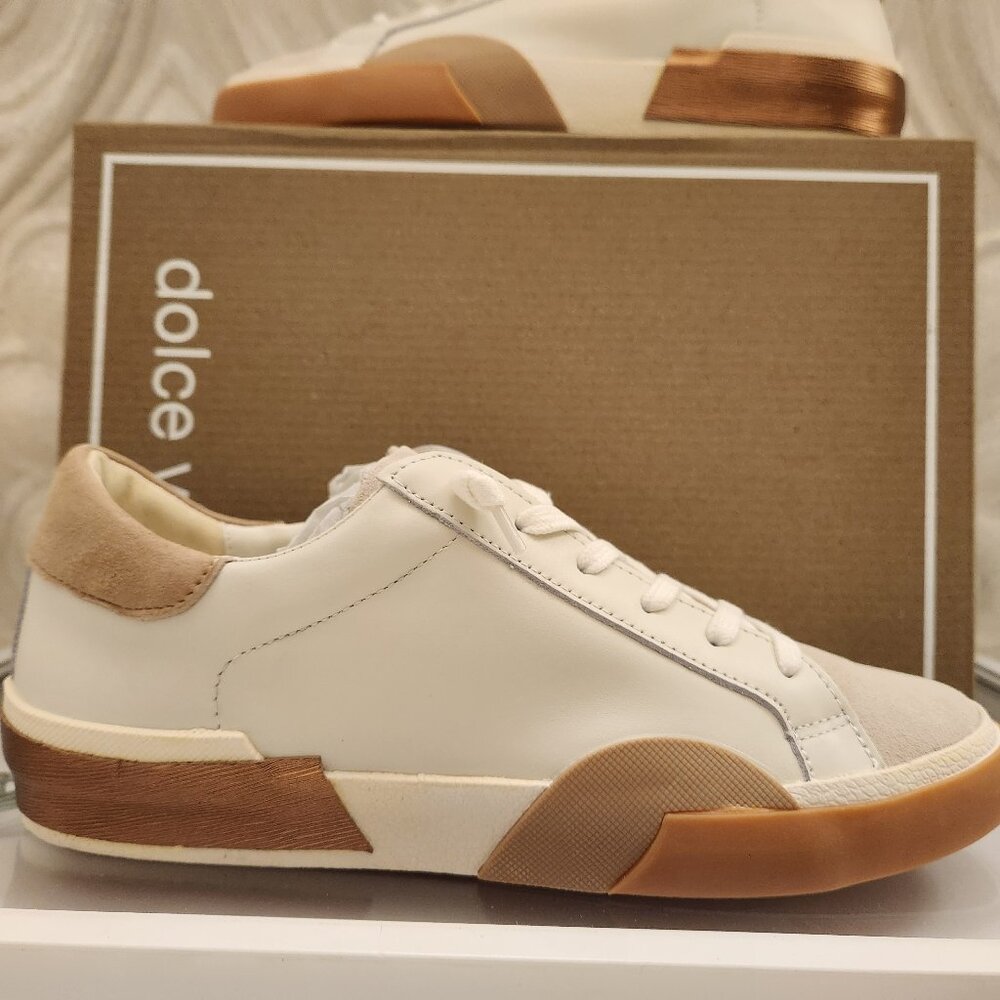 Dolce Vita White and Tan Accent Low-Top Sneakers